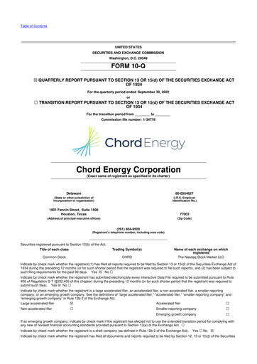 Thumbnail Chord Energy 10-Q Quarterly Report FY2022 