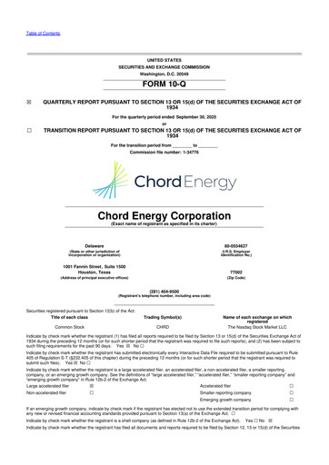 Thumbnail Chord Energy 10-Q Quarterly Report FY2025 