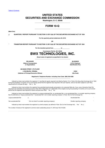 Thumbnail BWX Technologies
 10-Q Quarterly Report FY2016 