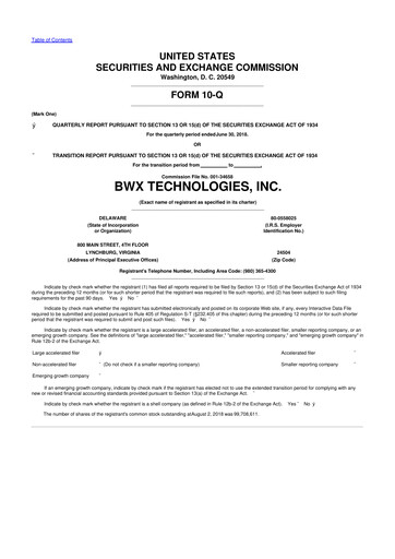Thumbnail BWX Technologies
 10-Q Quarterly Report FY2018 