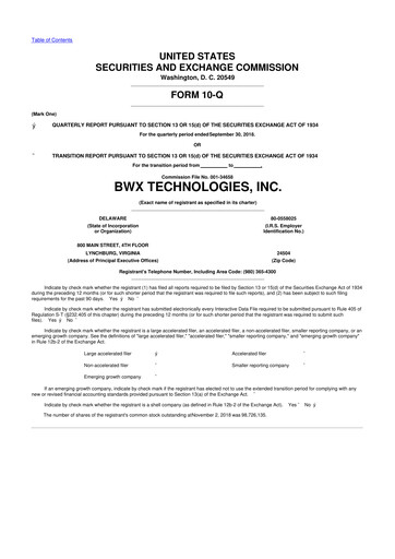 Thumbnail BWX Technologies
 10-Q Quarterly Report FY2018 