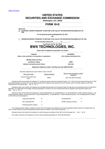 Thumbnail BWX Technologies
 10-Q Quarterly Report FY2019 