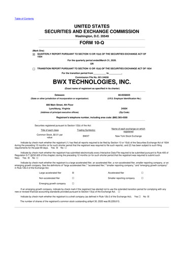 Thumbnail BWX Technologies
 10-Q Quarterly Report FY2020 