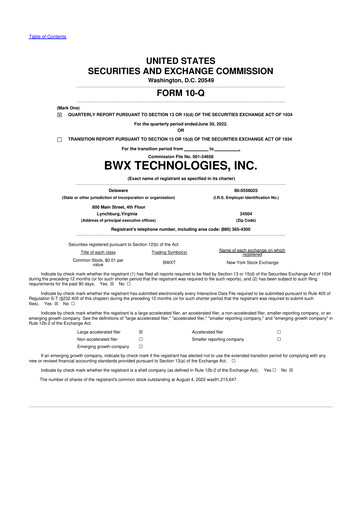 Thumbnail BWX Technologies
 10-Q Quarterly Report FY2022 