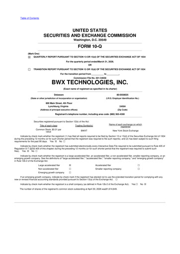 Thumbnail BWX Technologies
 10-Q Quarterly Report FY 