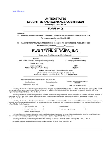 Thumbnail BWX Technologies
 10-Q Quarterly Report FY 