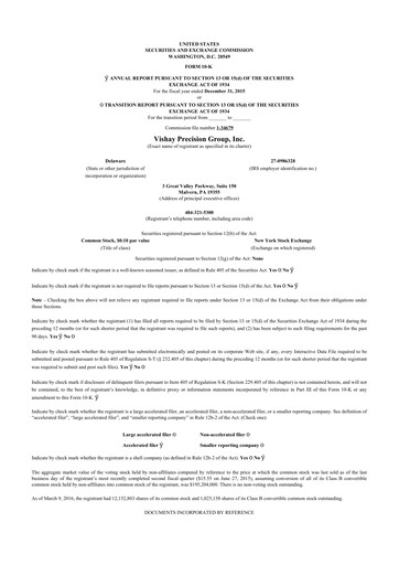 Vorschaubild Vishay Precision Group
 10-K Jahresbericht 2015