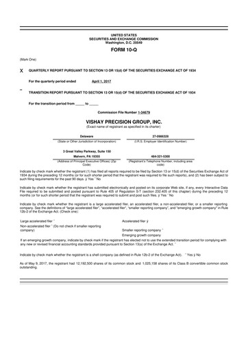 Thumbnail Vishay Precision Group
 10-Q Quarterly Report FY2017 