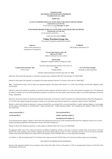Vorschaubild Vishay Precision Group
 10-K Jahresbericht 2019