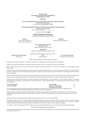 Vorschaubild Vishay Precision Group
 10-K Jahresbericht 2020