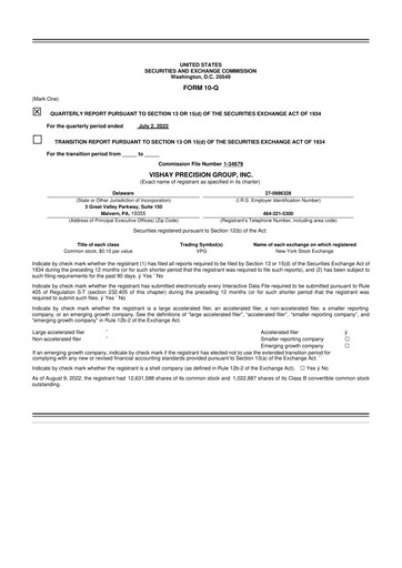 Thumbnail Vishay Precision Group
 10-Q Quarterly Report FY2022 