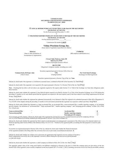 Vorschaubild Vishay Precision Group
 10-K Jahresbericht 2023