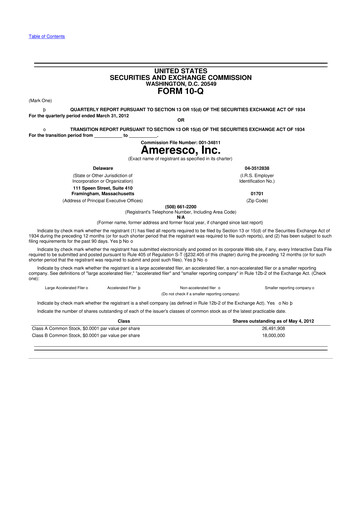 Miniature Ameresco
 10-Q Rapport trimestriel 2012 