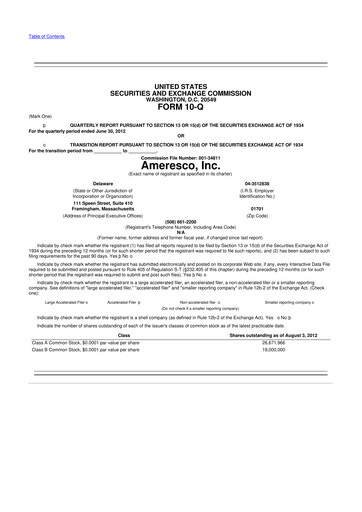 Miniature Ameresco
 10-Q Rapport trimestriel 2012 