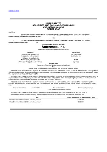 Miniature Ameresco
 10-Q Rapport trimestriel 2012 