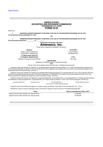 Miniature Ameresco
 10-Q Rapport trimestriel 2013 
