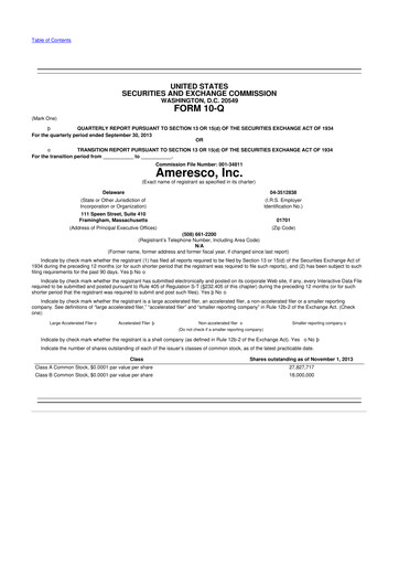 Miniature Ameresco
 10-Q Rapport trimestriel 2013 