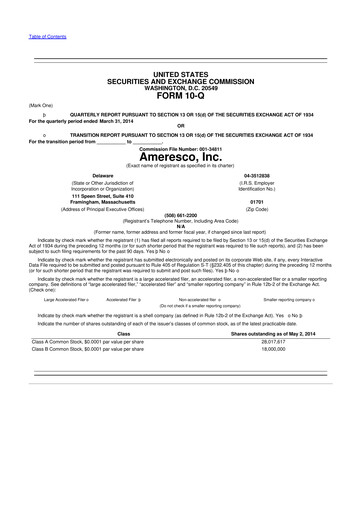 Miniature Ameresco
 10-Q Rapport trimestriel 2014 