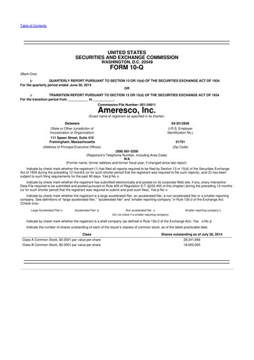 Miniature Ameresco
 10-Q Rapport trimestriel 2014 