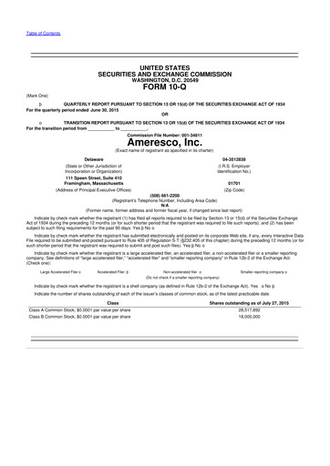 Miniature Ameresco
 10-Q Rapport trimestriel 2015 