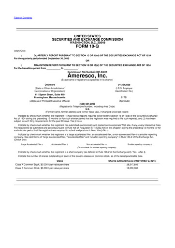 Miniature Ameresco
 10-Q Rapport trimestriel 2015 