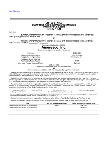 Miniature Ameresco
 10-Q Rapport trimestriel 2019 