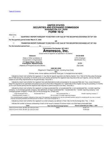 Miniature Ameresco
 10-Q Rapport trimestriel 2020 