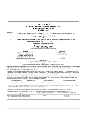 Miniature Ameresco
 10-Q Rapport trimestriel 2021 