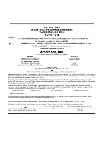 Miniature Ameresco
 10-Q Rapport trimestriel 2021 