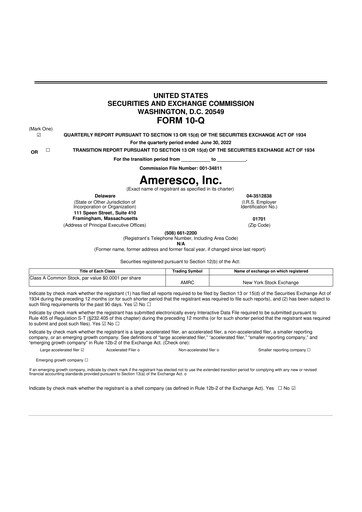 Miniature Ameresco
 10-Q Rapport trimestriel 2022 