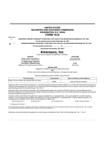 Miniature Ameresco
 10-Q Rapport trimestriel 2022 