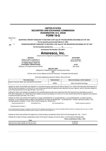 Miniature Ameresco
 10-Q Rapport trimestriel 2024 