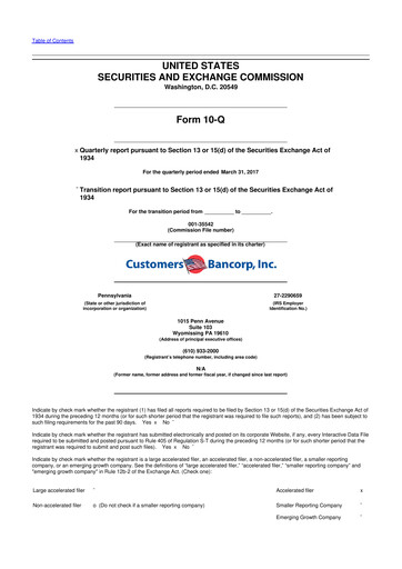 Thumbnail Customers Bancorp
 10-Q Quarterly Report FY2017 