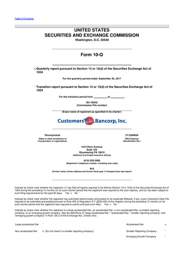 Thumbnail Customers Bancorp
 10-Q Quarterly Report FY2017 