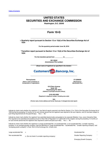 Thumbnail Customers Bancorp
 10-Q Quarterly Report FY2018 