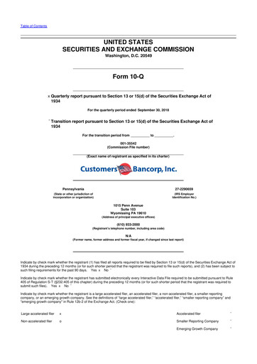 Thumbnail Customers Bancorp
 10-Q Quarterly Report FY2018 