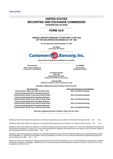 Thumbnail Customers Bancorp
 10-K Annual Report 2018