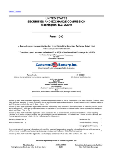 Thumbnail Customers Bancorp
 10-Q Quarterly Report FY2019 