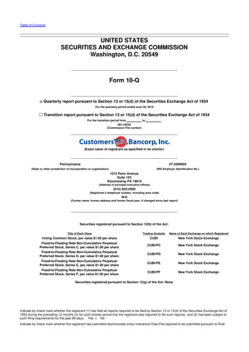 Thumbnail Customers Bancorp
 10-Q Quarterly Report FY2019 