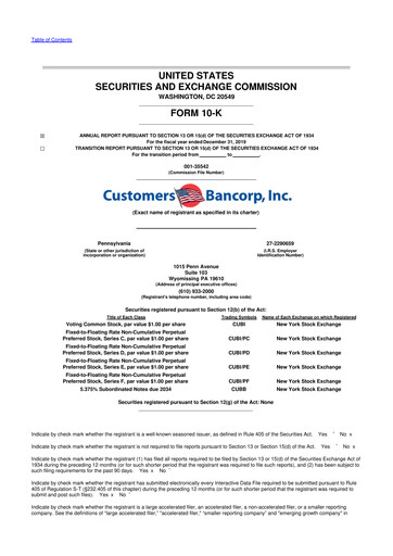 Thumbnail Customers Bancorp
 10-K Annual Report 2019