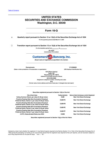 Thumbnail Customers Bancorp
 10-Q Quarterly Report FY2020 