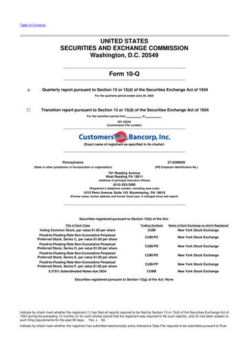 Thumbnail Customers Bancorp
 10-Q Quarterly Report FY2020 