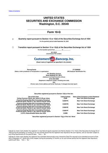 Thumbnail Customers Bancorp
 10-Q Quarterly Report FY2020 