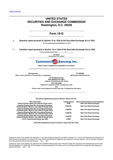 Thumbnail Customers Bancorp
 10-Q Quarterly Report FY2021 