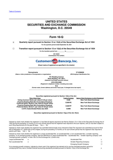 Thumbnail Customers Bancorp
 10-Q Quarterly Report FY2021 