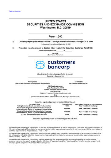 Thumbnail Customers Bancorp
 10-Q Quarterly Report FY2022 