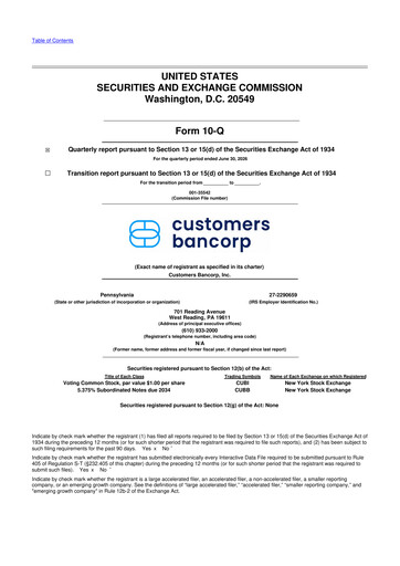 Thumbnail Customers Bancorp
 10-Q Quarterly Report FY2026 