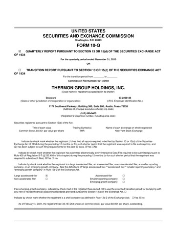 Thumbnail Thermon Group 10-Q Quarterly Report FY2020 