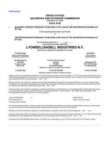 Thumbnail LyondellBasell 10-Q Quarterly Report FY2018 