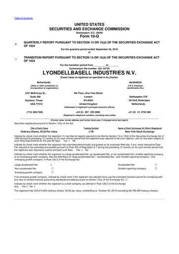 Thumbnail LyondellBasell 10-Q Quarterly Report FY2019 